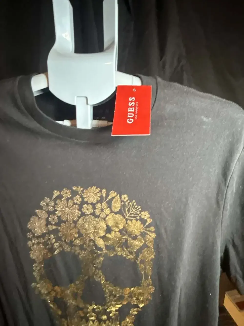 Guess Los Angeles Floral Skull Foil Graphic T-Shirt Size L - Picture 3 of 9